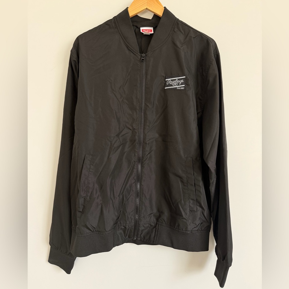Rawlings Black Bomber Jacket Men’s Large Lightweight Zip